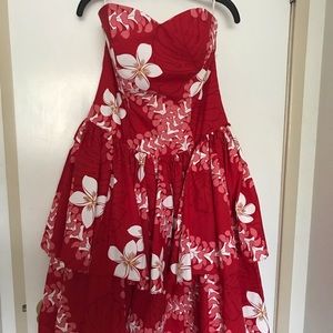 Rainbow Hawaii: Red Plumeria Strapless Dress